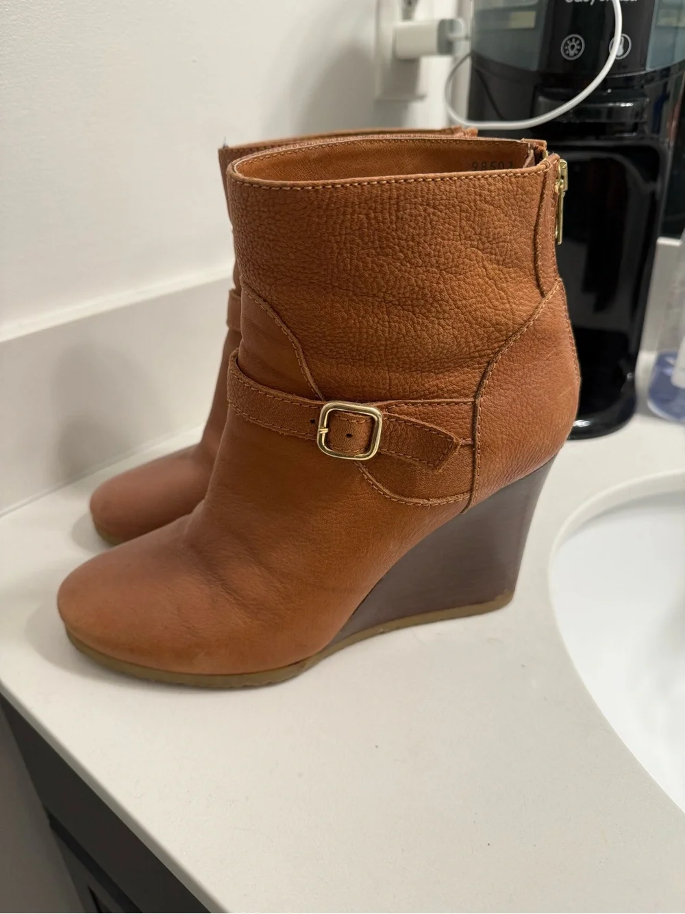 J.Crew Women's Tan Wedge Ankle Boot with Buckle